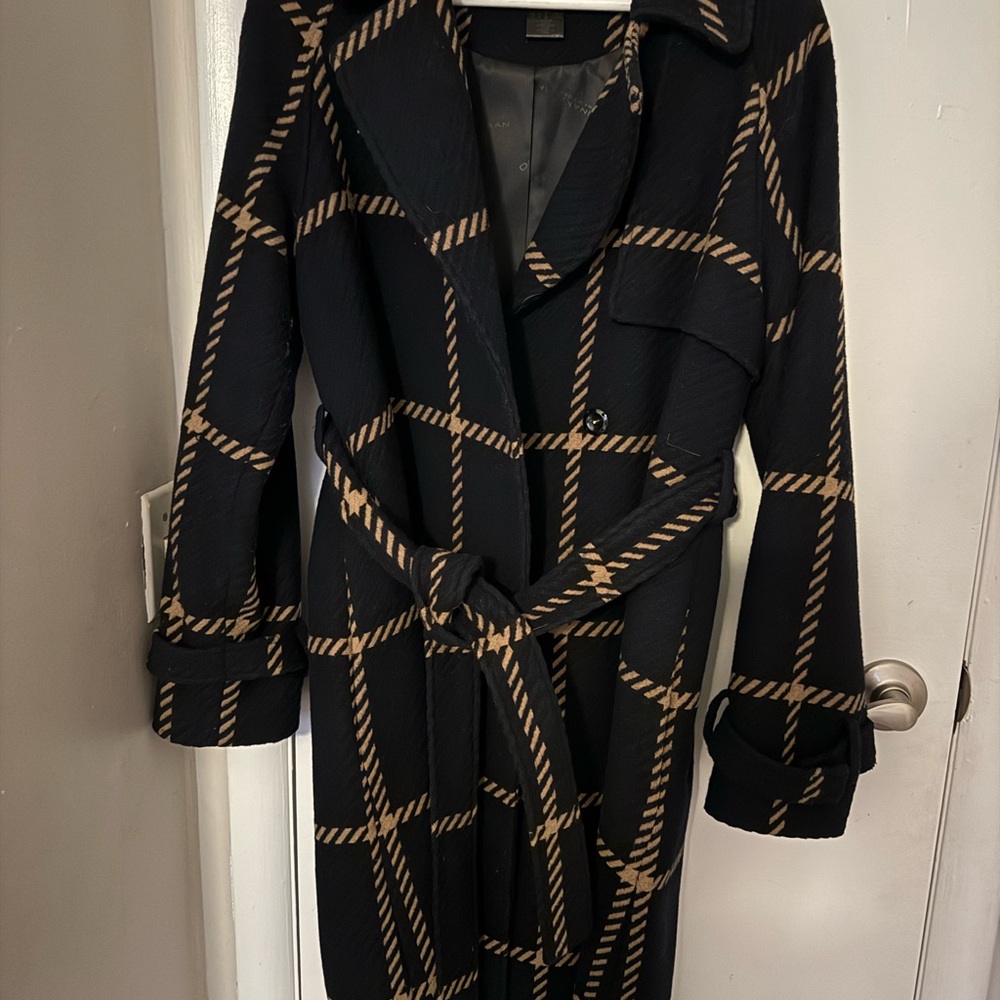Donna Karan Navy and Beige Striped Coat
